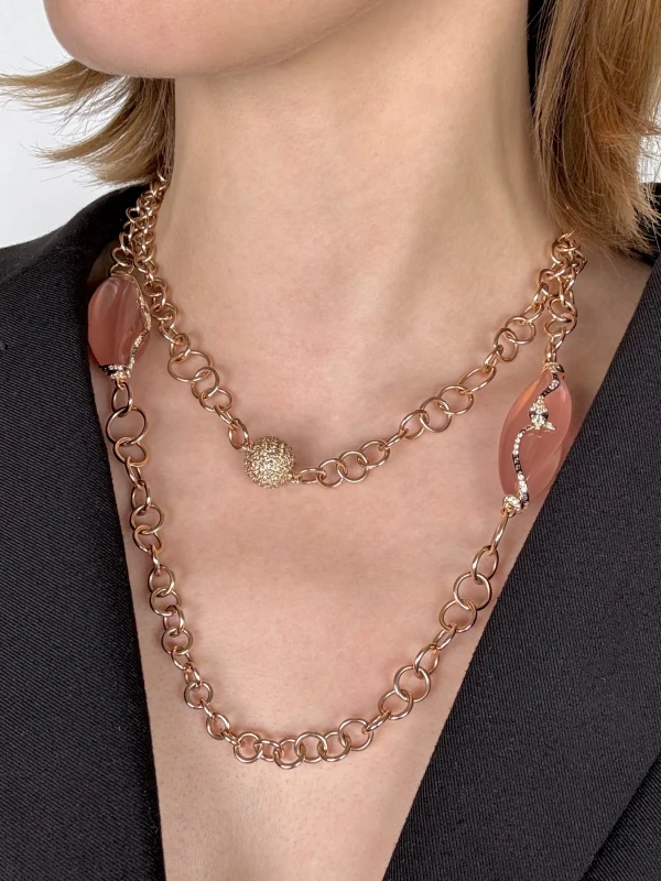 Crivelli ROSE QUARTZ & DIAMOND NECKLACE 212-L750 2