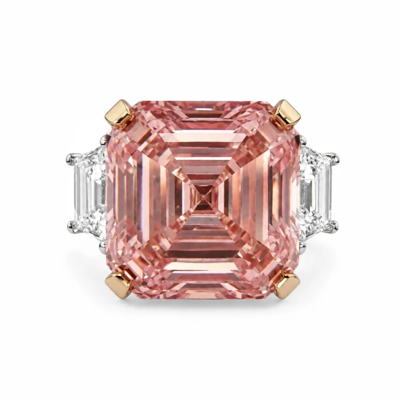 ASSCHER DIAMOND 5.50 CT FANCY INTENSE PINK*/VVS1 RING (SIZE 51) GIA