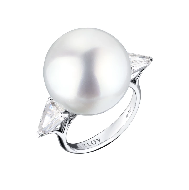 WHITE SOUTH SEA PEARL 18.2 MM & DIAMONDS 1.50 CT RING