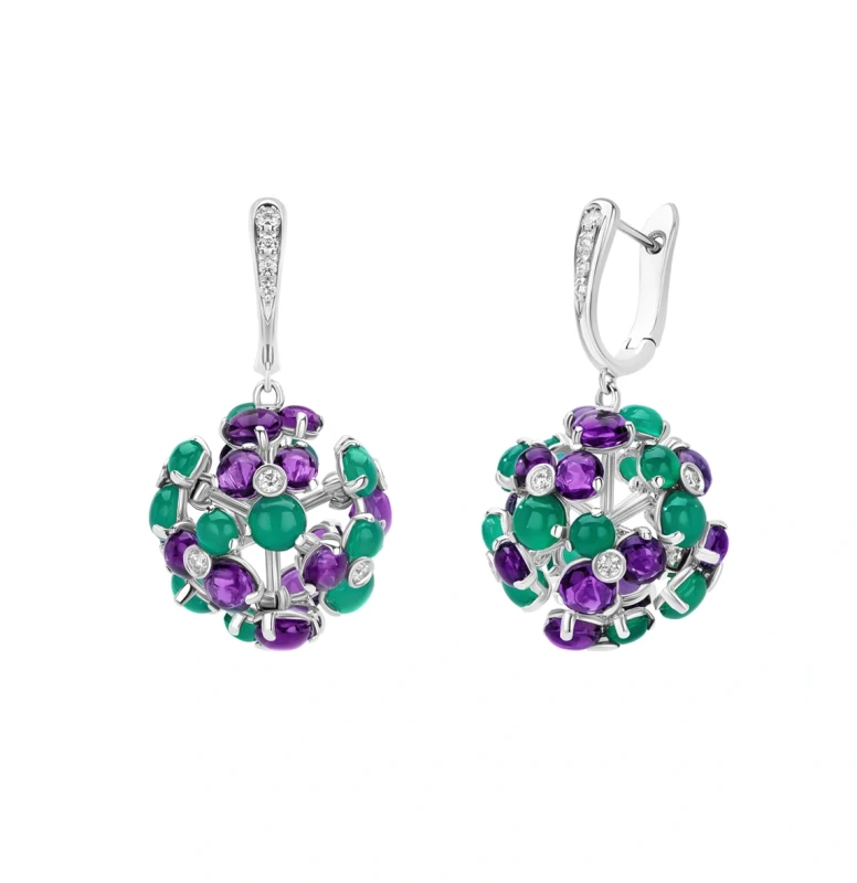 Ametyst, Jade and Diamond Earrings