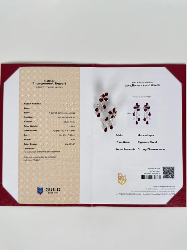 No name PEAR RUBY 5.56 CT "PIGEON'S BLOOD" MOZAMBIQUE & MIXCUT DIAMONDS 3.12 CT EARRINGS (GUILD) R5.56ct 7