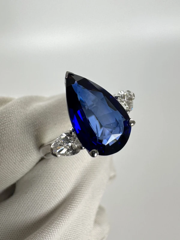 DeRosa PEARSHAPE SAPPHIRE 3.54 CT "ROYAL BLUE" RING, SRI LANKA (SIZE 53) GRS R206532 3