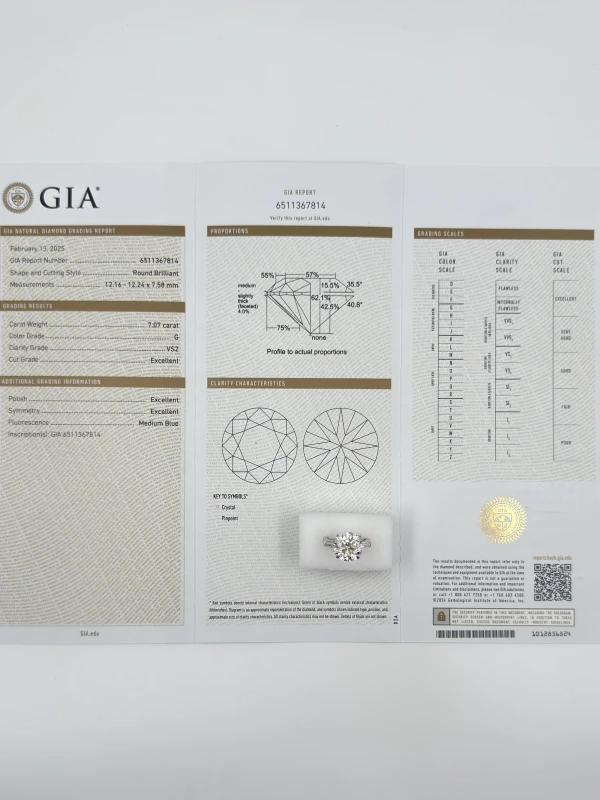 Earrings without a brand ROUND DIAMOND 7.07 CT G/VS2 RING (GIA) EXEXEX NN7.07CT G/VS2 5