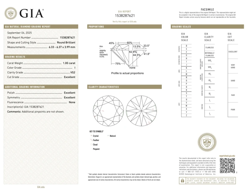 No name ROUND DIAMOND 1.00-1.00 CT I/VS2 EARRINGS (GIA) 378621 1.00-1.00ct I/VS2 2