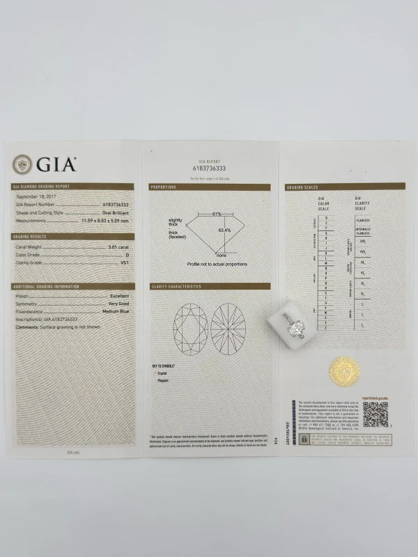 No name OVAL DIAMOND RING 3.01ct D/VS1 (SIZE 53) NN3.01ct D/VS1 GIA 4