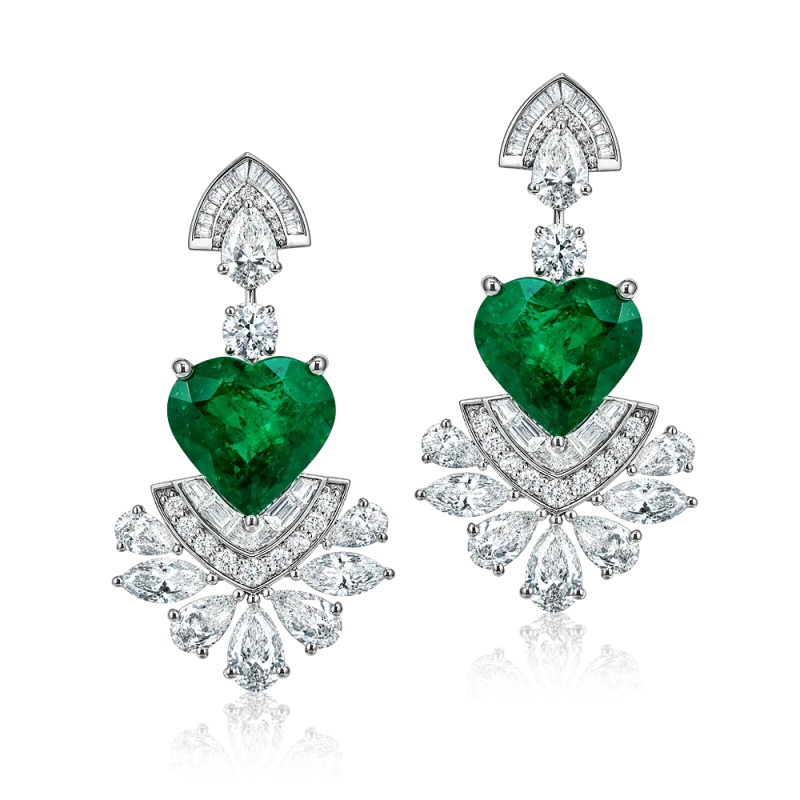 HEART EMERALD 5.60-6.06 CT VIVID GREEN EARRINGS (GRS)