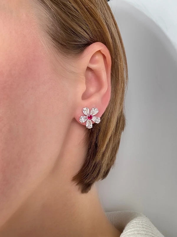 VERDI JEWELLERY DIAMOND & RUBY FLOWER EARRINGS A31H 2
