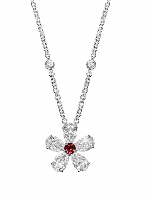 FLOWER PENDANT, PINK SAPPHIRE & DIAMONDS