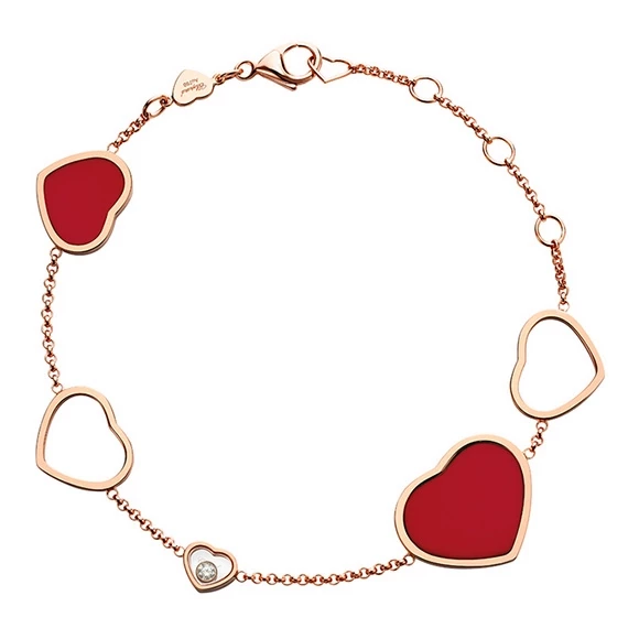 HAPPY HEARTS BRACELET, STONE INLAY RED, ROSE GOLD