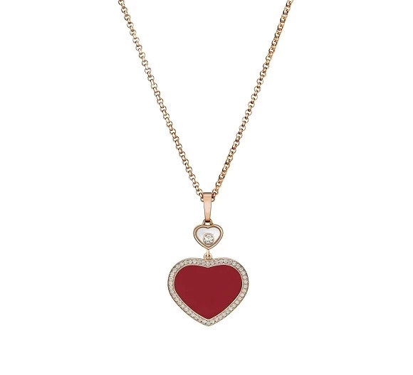 HAPPY HEARTS, ROSE GOLD, RED STONE, DIAMONDS PENDANT