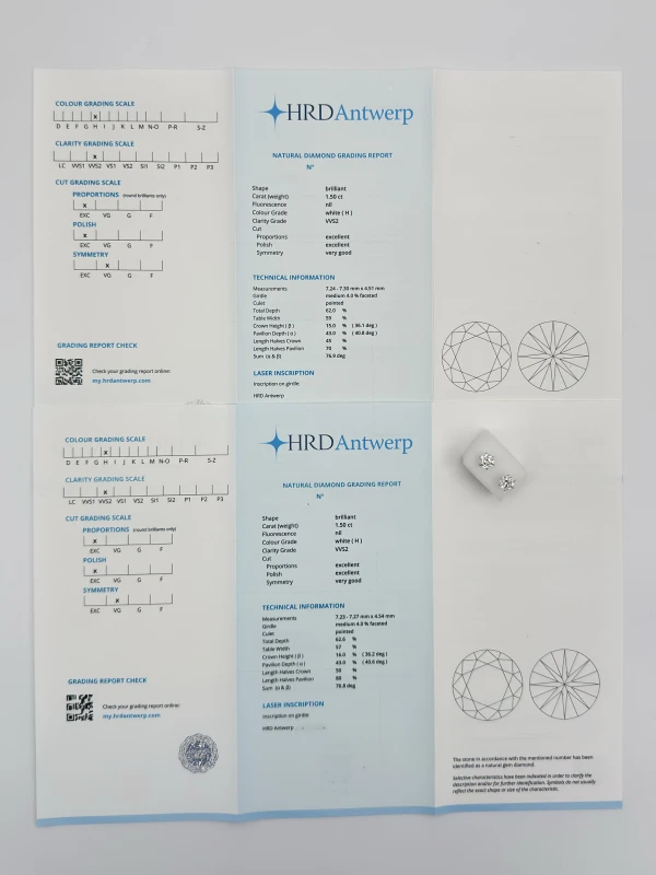 No name ROUND DIAMOND 1.50 - 1.50 CT EARRINGS (HRD) NN1.50-1.50H/VVS(HRD) 4