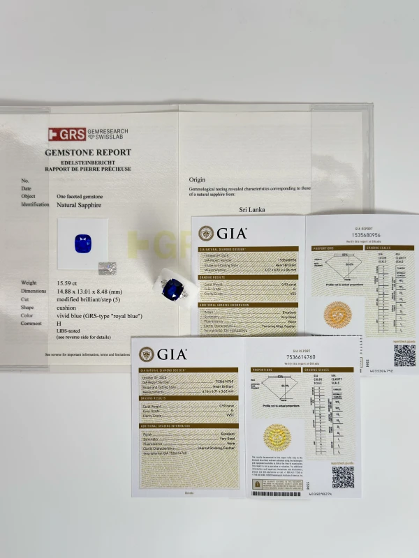 Earrings without a brand SAPPHIRE 15.59 CT ROYAL BLUE & DIAMOND EARRINGS (GRS) NN15.59 5