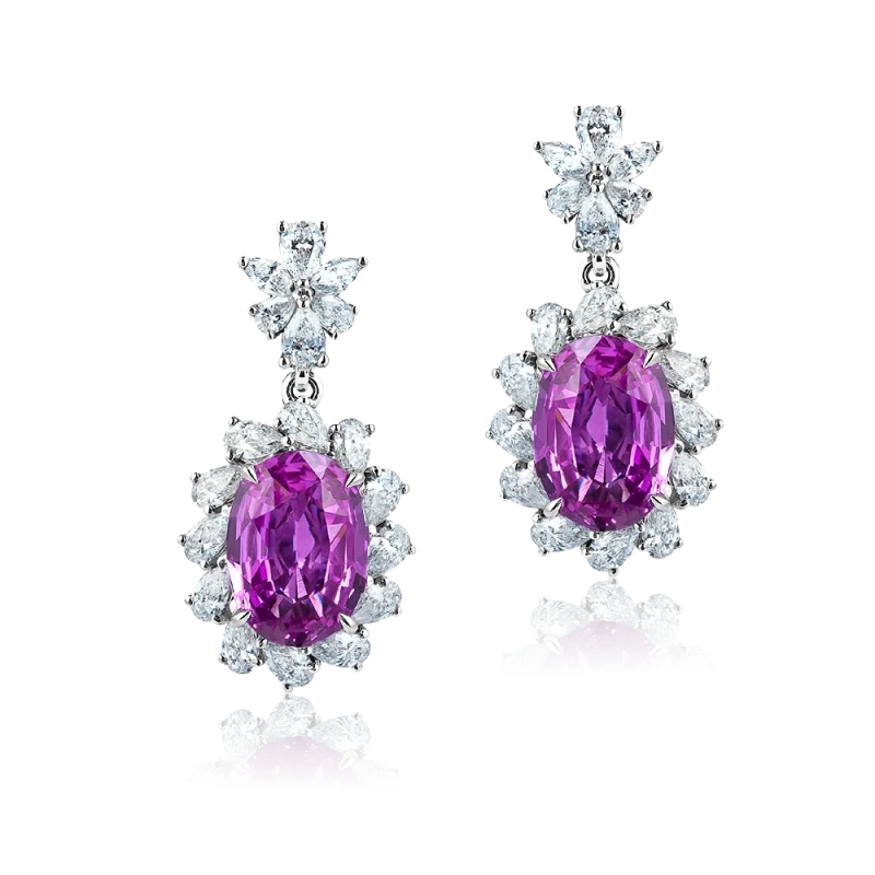 OVAL SAPPHIRE 2.02-2.49 CT VIVID PURPLISH PINK EARRINGS (GUILD)