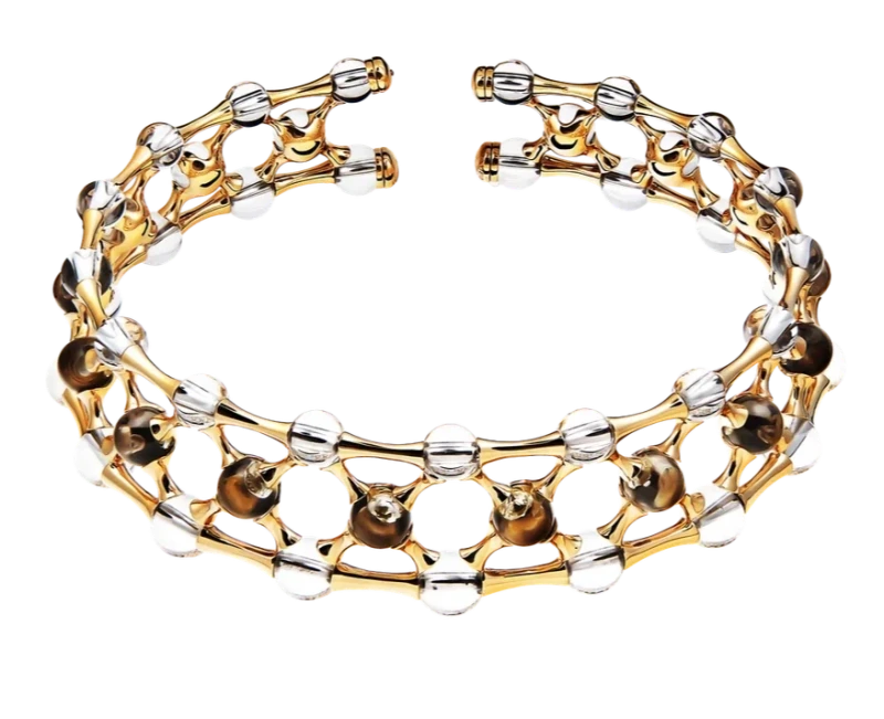 DIAMOND AND QUARTZ CHOKER NECKLACE, YELLOW GOLD