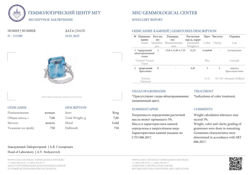 No name КОЛЬЦО С ТОПАЗОМ 12.25 CT И БРИЛЛИАНТАМИ TOPAZ 12.25 CT 2