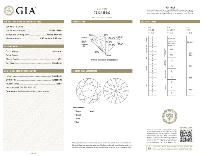 No name ROUND DIAMOND 1.01-1.01 CT I/VS2 EARRINGS (GIA) 012260 1.01-1.01ct I/VS2 3