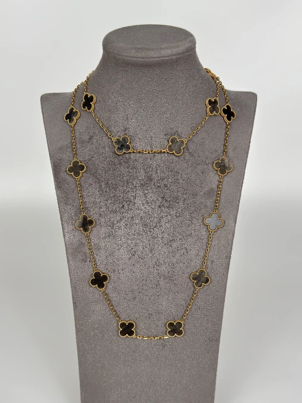 Van Cleef & Arpels LIMITED EDITION VINTAGE ALHAMBRA SILVER OBSIDIAN NECKLACE, 20 MOTIFS VCARP75700 2