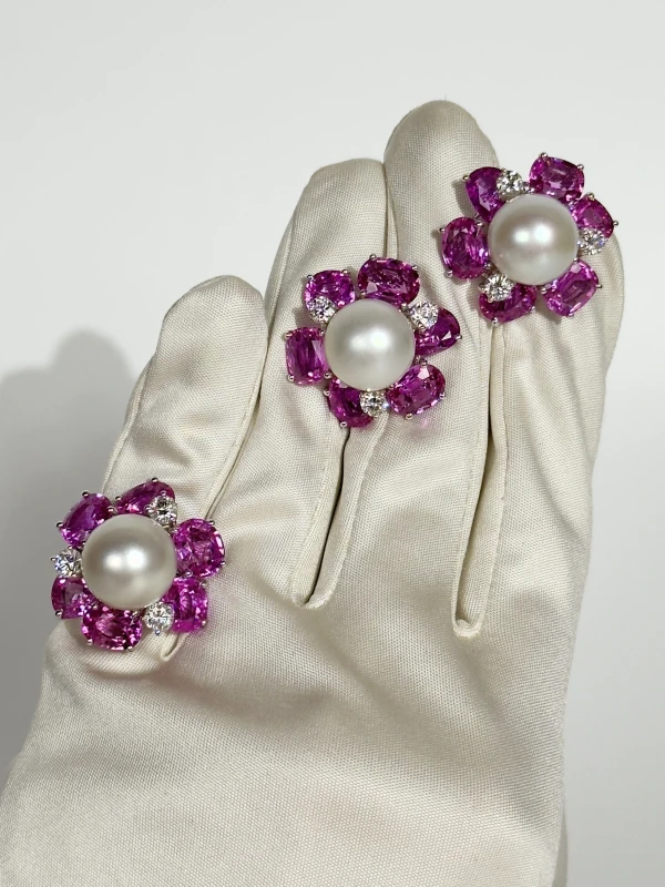 ADLER. PEARL & PINK SAPPHIRE, DIAMOND SET 69802/69805 2