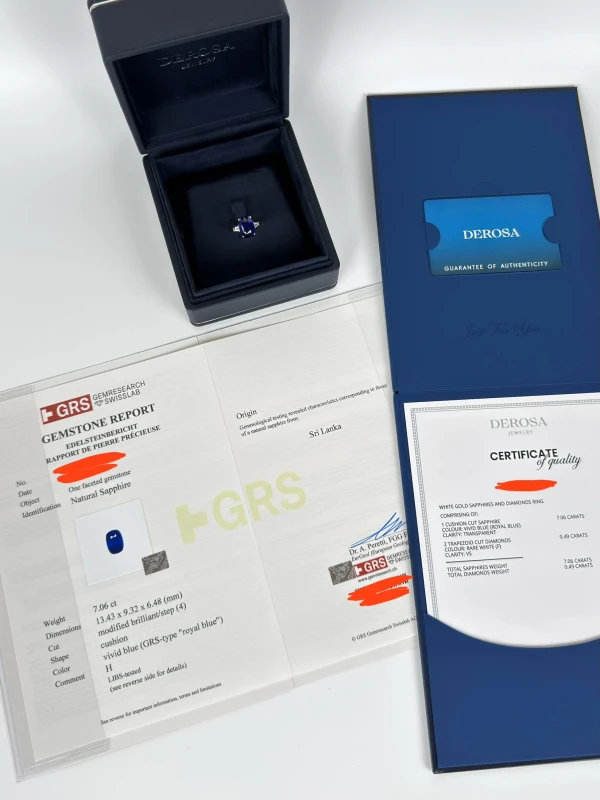 DeRosa CUSHION SAPPHIRE 7.06 CT "ROYAL BLUE" RING (SRI LANKA) (GRS) R896035 5