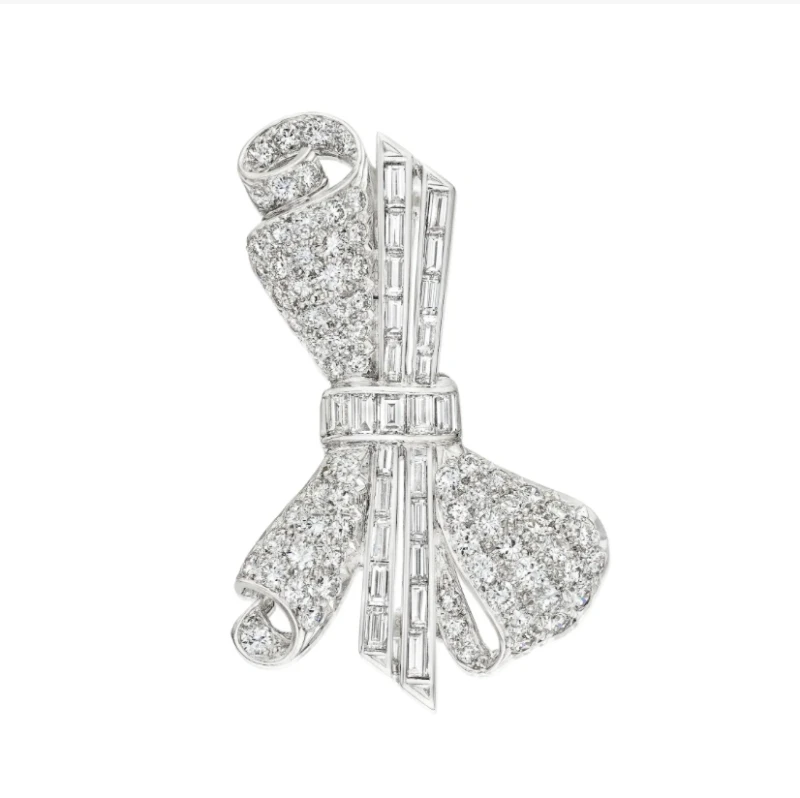 VINTAGE 1950'S BOW DIAMOND BROOCH
