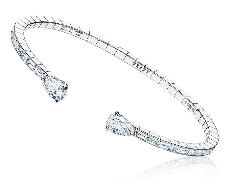 White Baguette And Pear Shape Diamond Duet Bangle