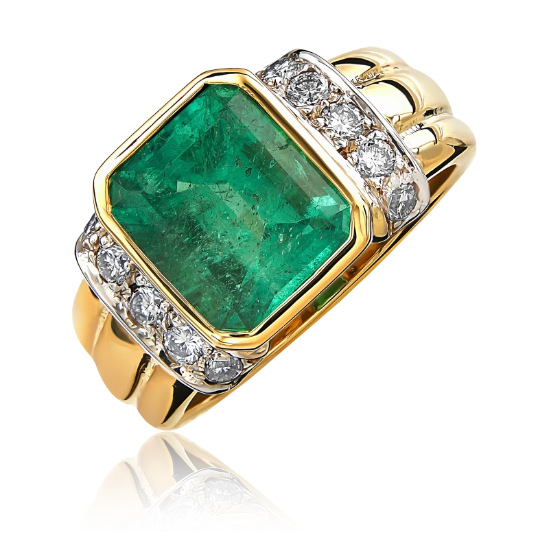 EMERALD&DIAMONDS RING YELLOW GOLD (SIZE 51)