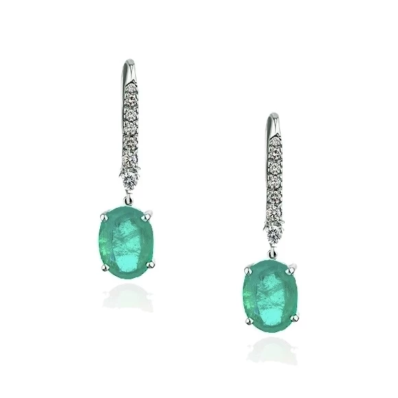 Earrings without a brand С ИЗУМРУДАМИ 1.50 СТ 4/Г2 - 1.50 СТ 4/Г2 И БРИЛЛИАНТАМИ  1.50 CT - 1.50 CT