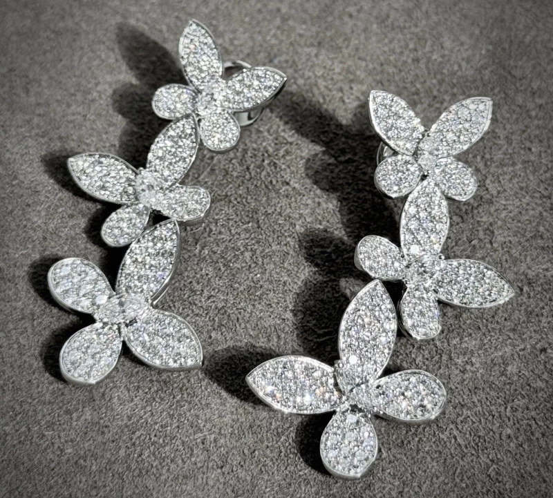 GRAFF TRIPLE PAVÉ BUTTERFLY DIAMOND DROP EARRINGS RGE836 5