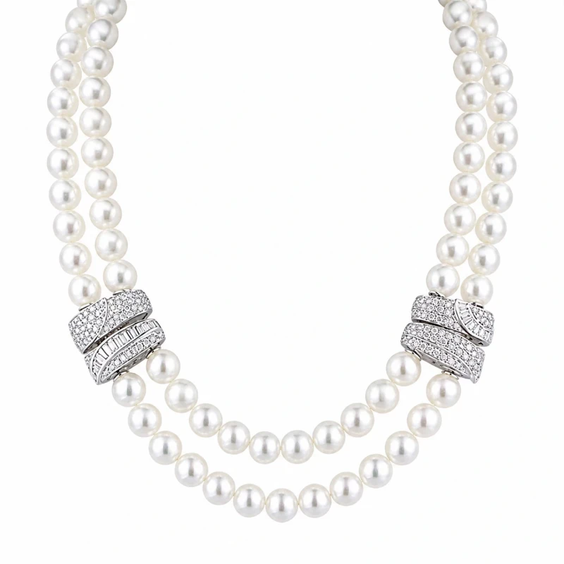 AKOYA PEARL 8.00-8.50 MM & DIAMONDS 4.12 CT NECKLACE
