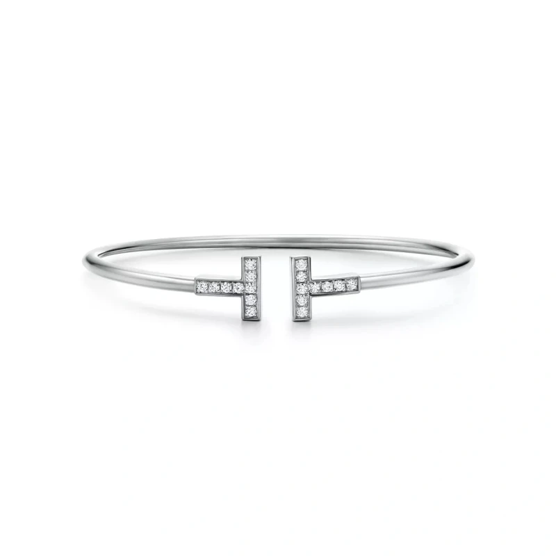 Tiffany T Diamond Wire Bracelet in White Gold (SIZE 16)