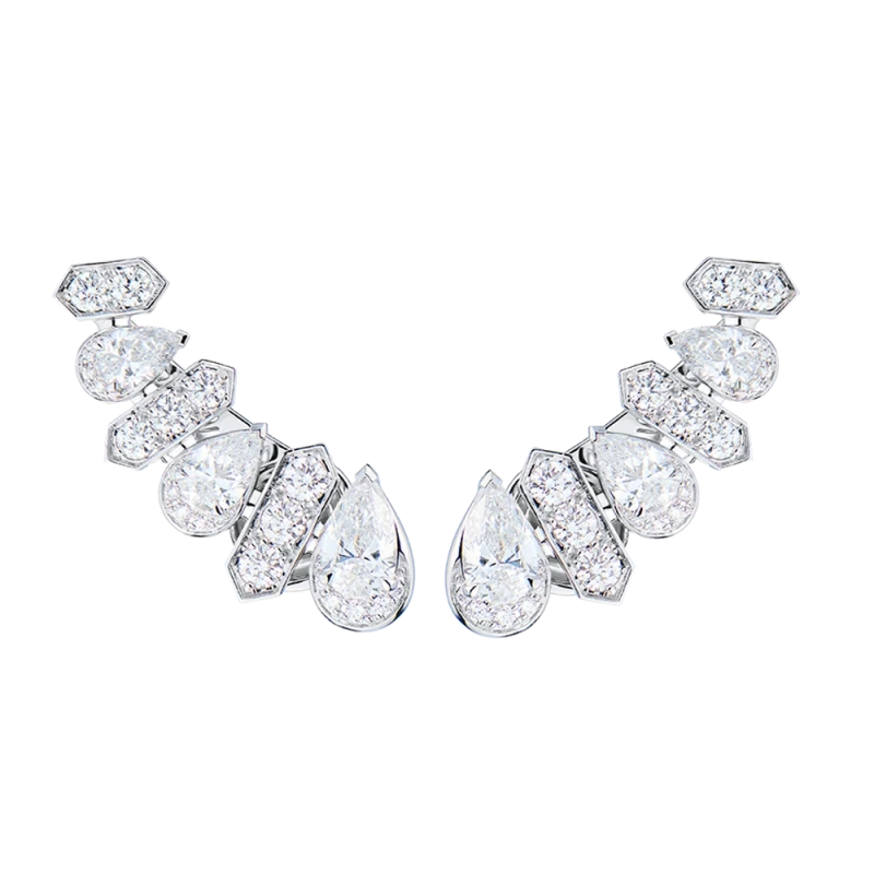 PEAR SHAPE AND ROUND DOAMOND EAR CLIMBER EARRINGS