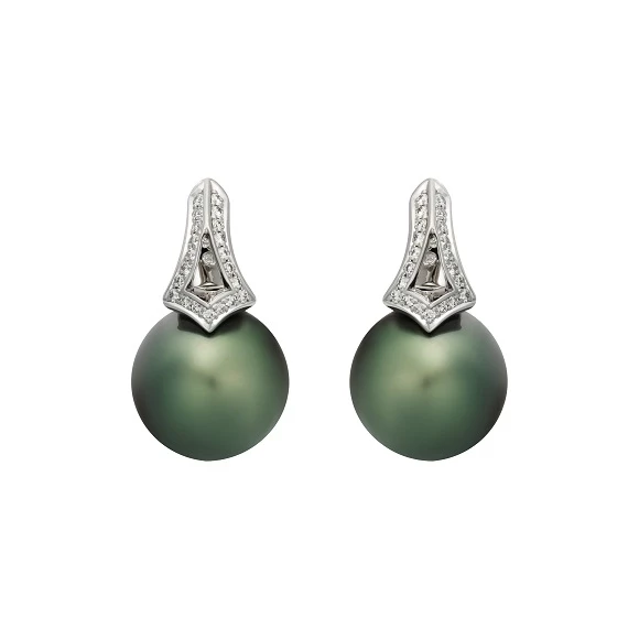 BLACK SOUTH SEA CULTURED PEARL EARRINGS WITH DIAMONDS