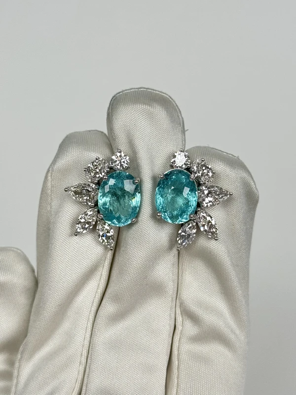 СЕРЬГИ NO NAME DIAMOND 4.68 CT AND PARAIBA  TOURMALINE 14.21 CT EARRINGS Paraiba earrings 14.21 ct 2