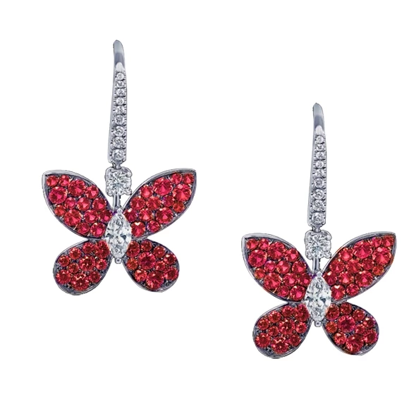 PAVE BUTTERFLY, RUBIES, WHITE GOLD, EARRINGS