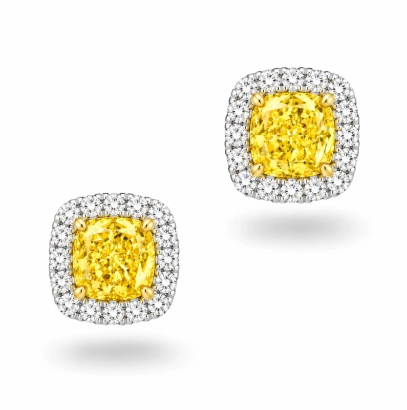 YELLOW CUSHION DIAMOND EARRINGS 2.34 CT (GIA)