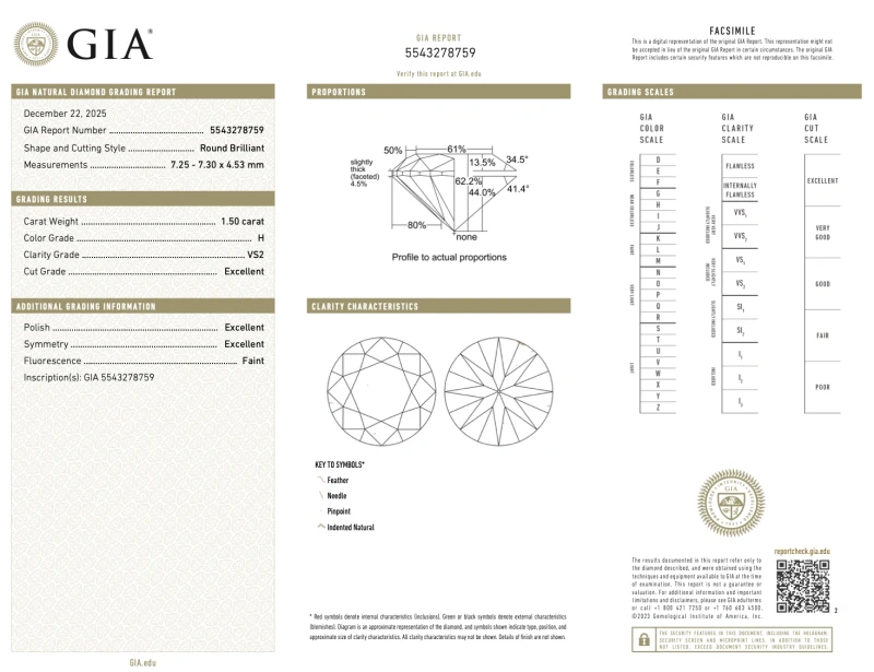 Earrings without a brand ROUND DIAMOND 1.51-1.50 CT H/VS2 EARRINGS (GIA) 8659-nn1.51-1.50ct H/VS2 3
