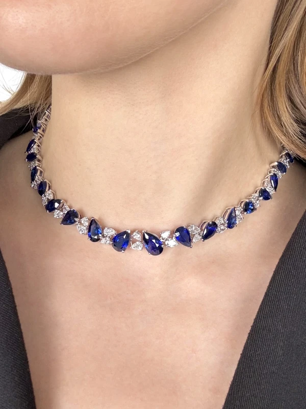 DeRosa PEAR SAPPHIRES 47.92 CT "ROYAL BLUE" AND PEAR DIAMONDS 9.58 CT NECKLACE (GRS, BELLEROPHON) N050440 2