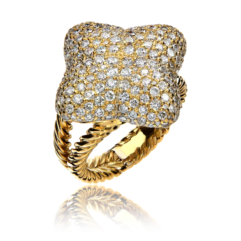 Earrings without a brand LARGE QUATREFOIL PAVE DIAMONDS RING (SIZE 51) DY2512 1