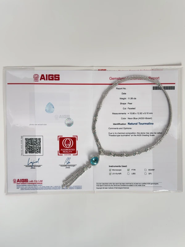 No name PEAR PARAIBA 11.56 CT NEON BLUE NECKLACE nn11.56ct 7