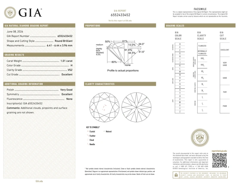 Earrings without a brand ROUND DIAMOND 1.01-1.01 CT H/VS2 EARRINGS (GIA) 5263-NN1.01-1.01 CT H/VS2 2