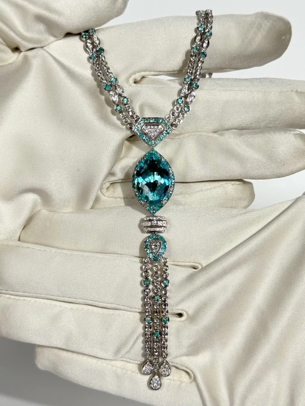 No name PARAIBA TOURMALINE 11.08 CT NEON GREENISH BLUE NECKLACE (AIGS) PARAIBA 11.08 CT 5