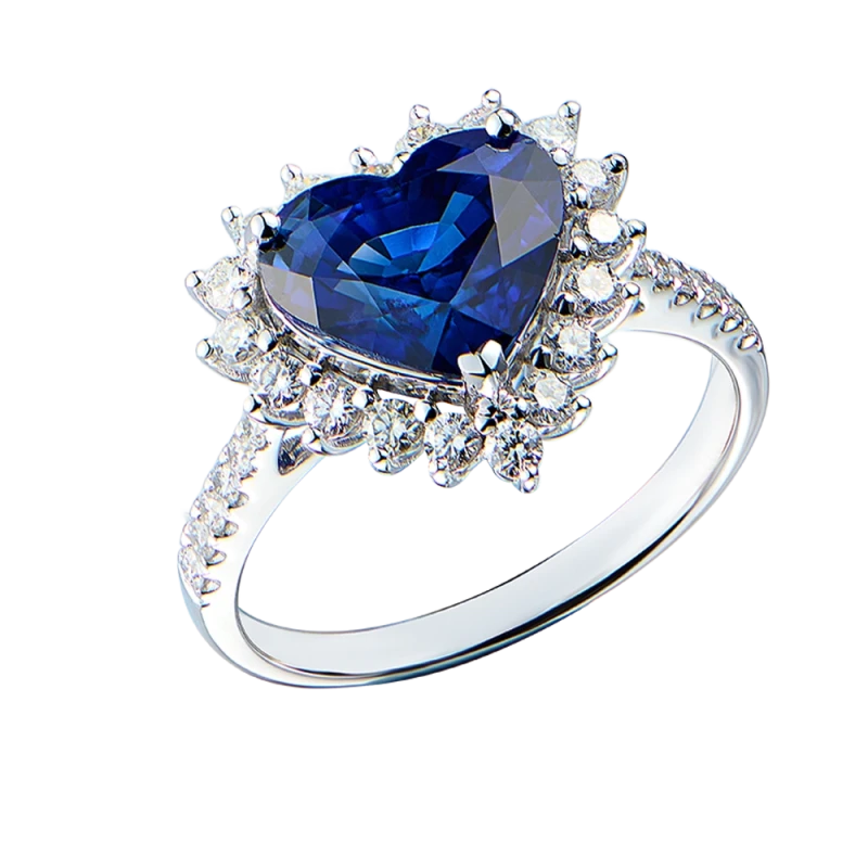 HEART SAPPHIRE 3.38 ROYAL BLUE RING (SIZE 51)