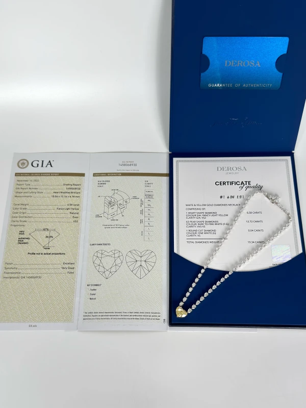 DeRosa HEART DIAMOND 6.58 CT FANCY LIGHT YELLOW/VS2 NECKLACE (GIA) N696641 5