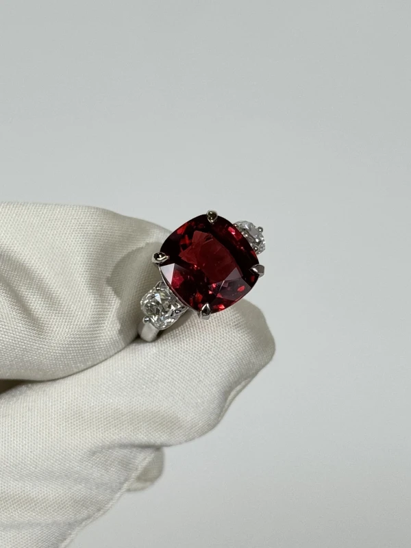 Earrings without a brand CUSHION RUBY 10.04 CT VIVID ORANGY-RED RING (SIZE 50) GRS ruby10.04ct 3