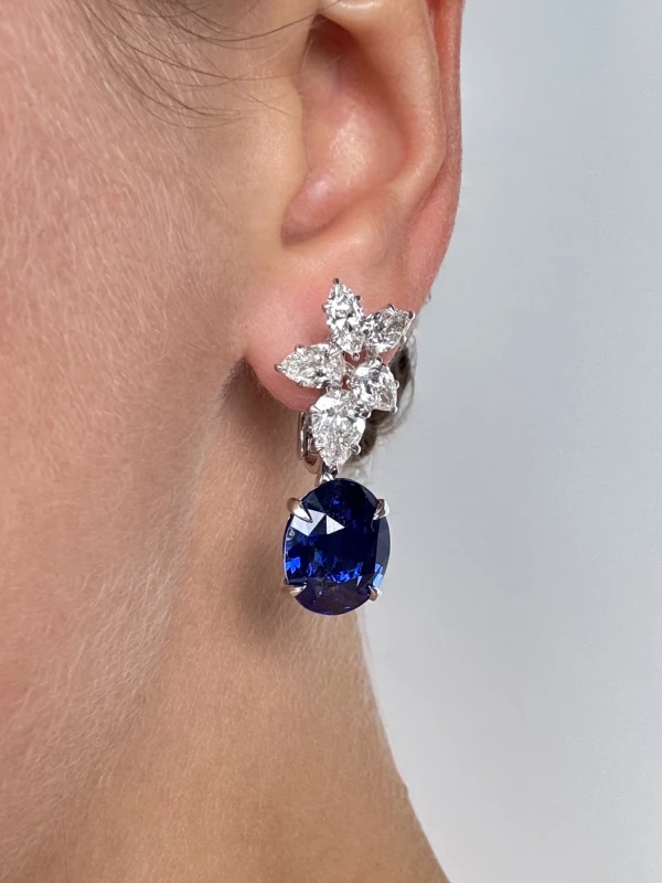 Earrings without a brand OVAL SAPPHIRE 12.36-11.01 CT "ROYAL BLUE" EARRINGS, SRI LANKA (GRS) S12.36-11.01ct 3
