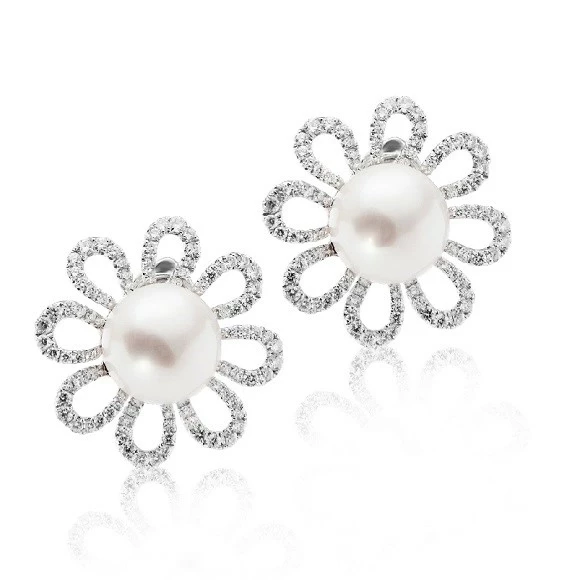 WHITE GOLD PEARL AND DIAMONDS EARCLIPS