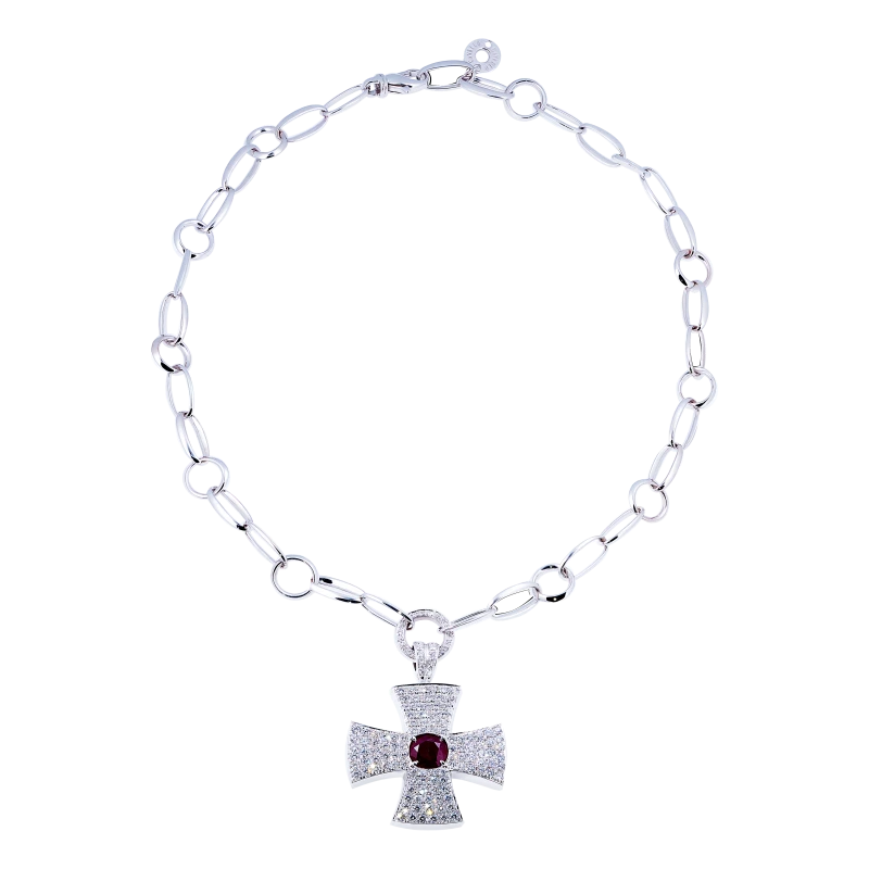 RUBY AND DIAMOND CROSS PENDANT
