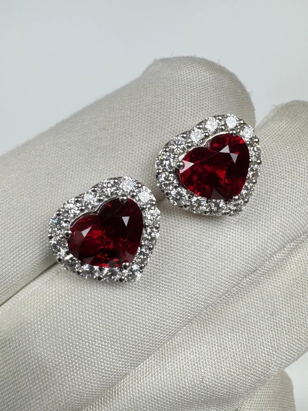 Earrings without a brand MOZAMBIQUE HEART RUBY 3.02-3.41 CT "VIVID RED" EARRINGS (GRS) R3.02-3.41CT 6