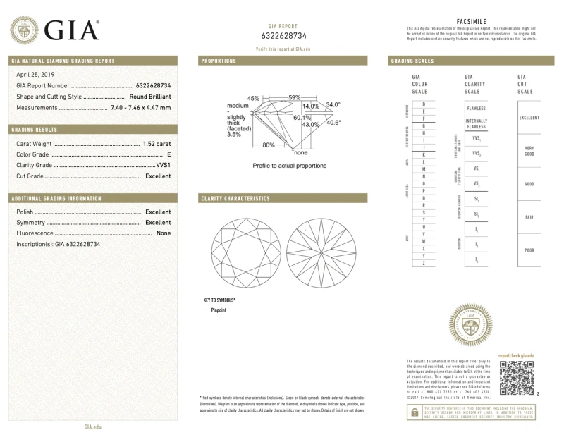 No name ROUND DIAMOND 1.52 CT E/VVS1 RING (SIZE 49) GIA EXEXEX NN1.52 E/VVS1 2