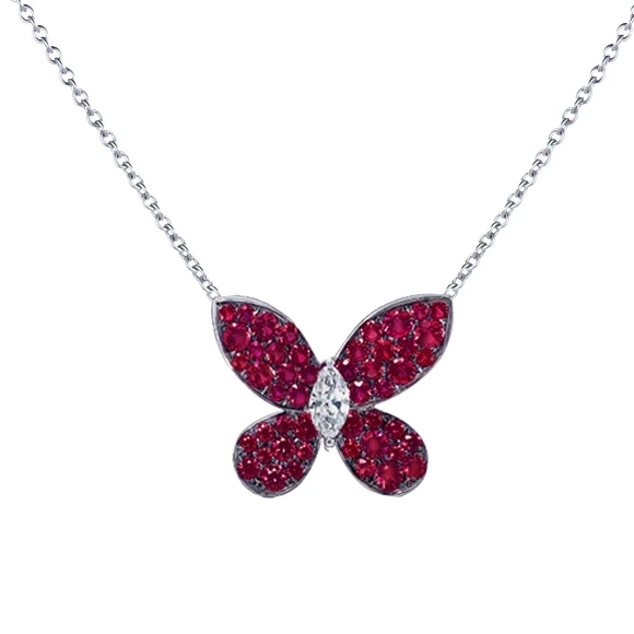 PAVE BUTTERFLY, RUBIES, WHITE GOLD, LARGE MODEL